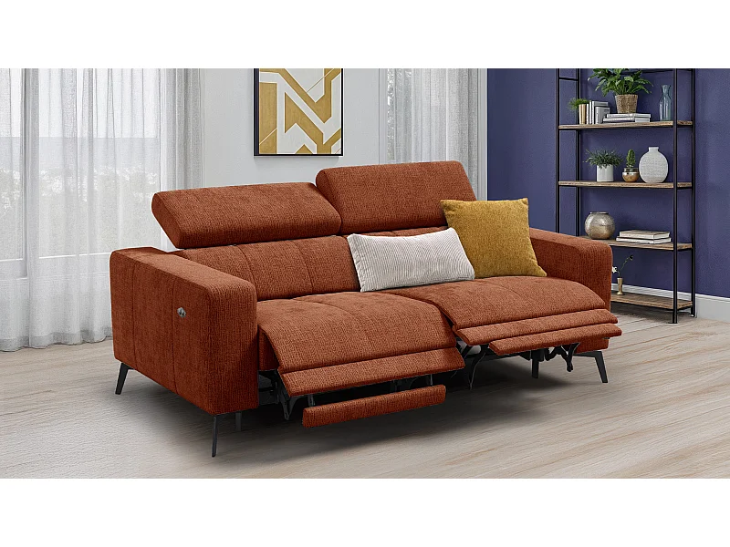 Canapé 3 places MORELLO avec 2 x Relax Zero Gravity, tissu orange foncé