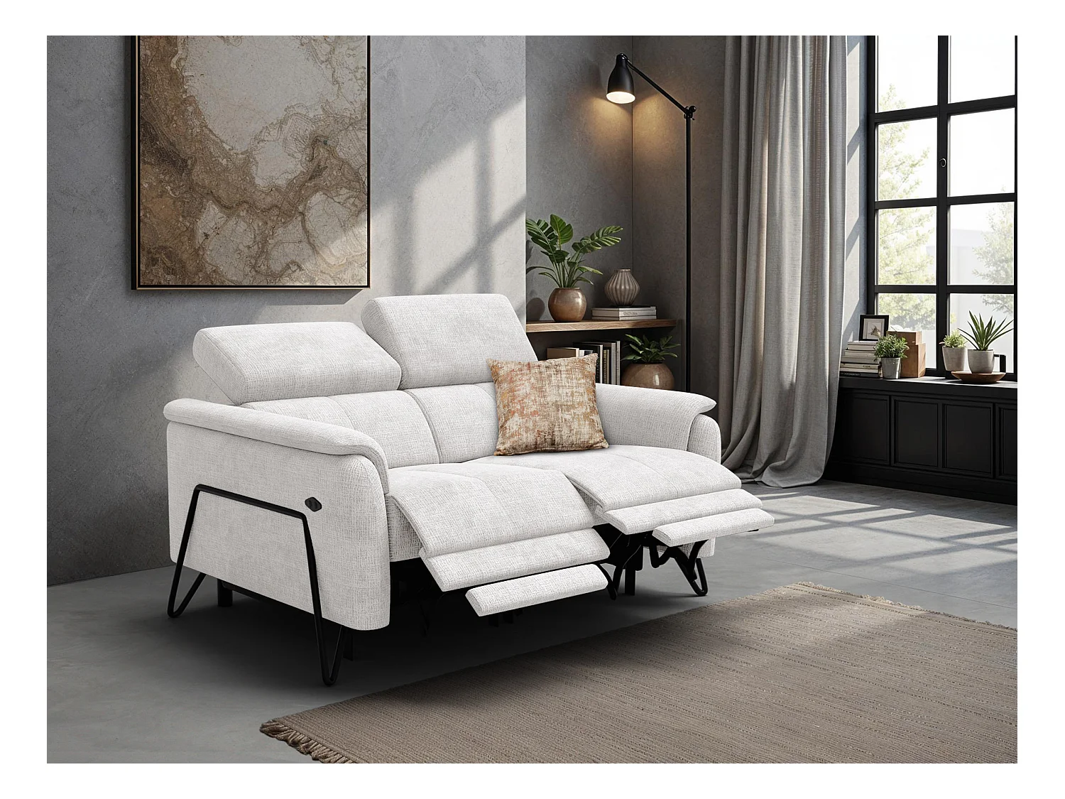 Canapé RODEN 2 places avec 2 Relax, tissu crème