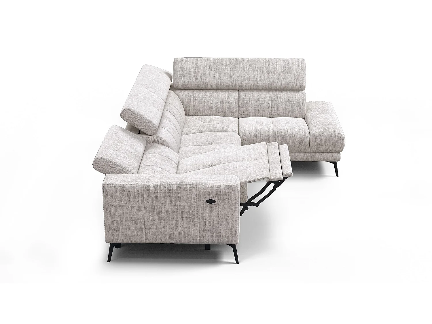 Canapé d'angle 5 places MORELLO avec 1 x Relax Zero Gravity, tissu crème