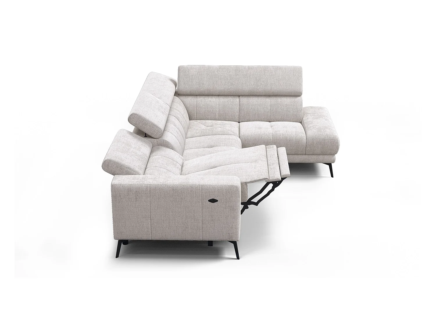 Canapé d'angle 5 places MORELLO avec 1 x Relax Zero Gravity, tissu crème