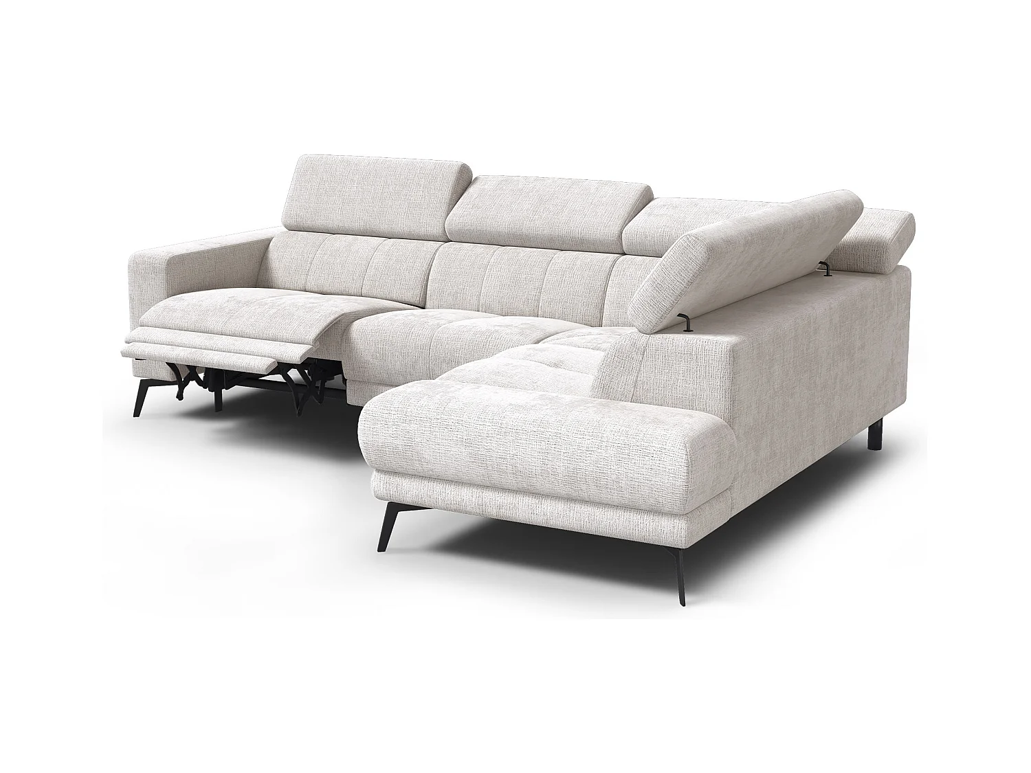 Canapé d'angle 5 places MORELLO avec 1 x Relax Zero Gravity, tissu crème