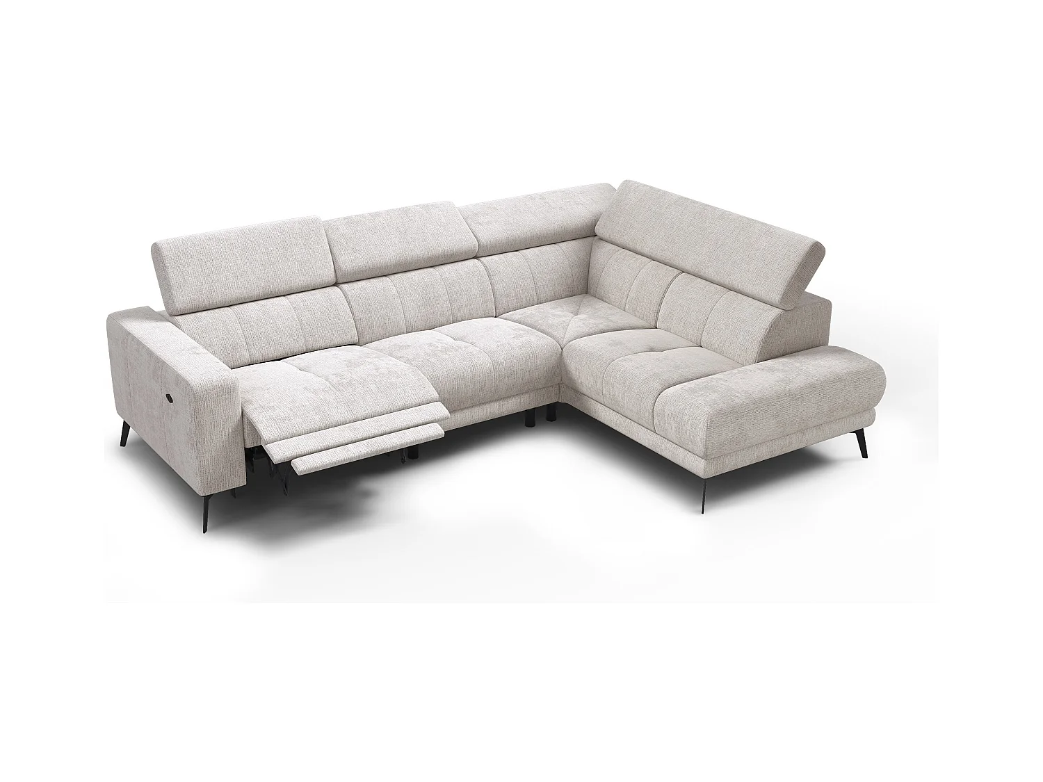 Canapé d'angle 5 places MORELLO avec 1 x Relax Zero Gravity, tissu crème