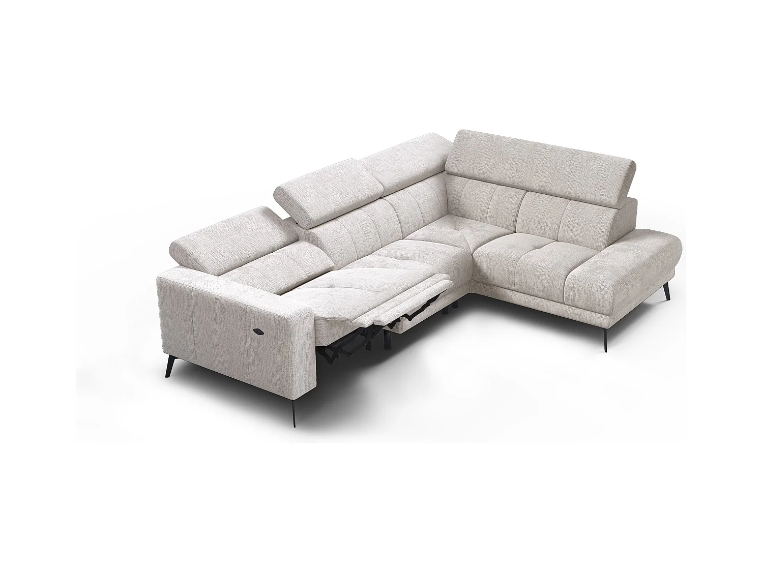 Canapé d'angle 5 places MORELLO avec 1 x Relax Zero Gravity, tissu crème