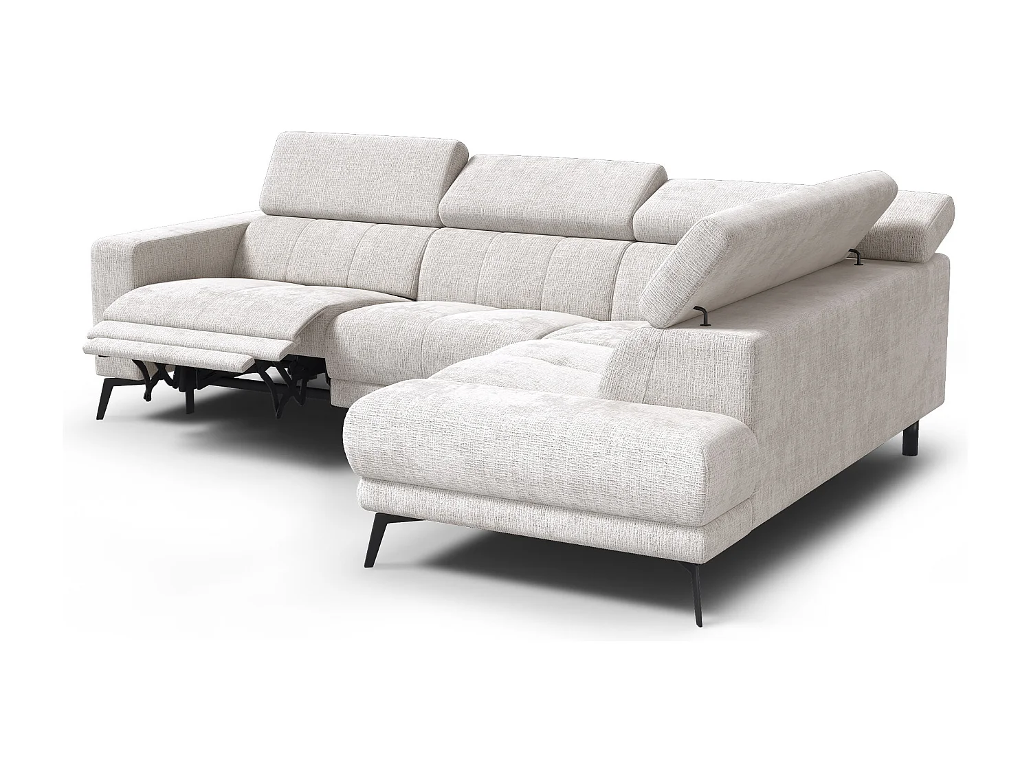 Canapé d'angle 5 places MORELLO avec 1 x Relax Zero Gravity, tissu crème