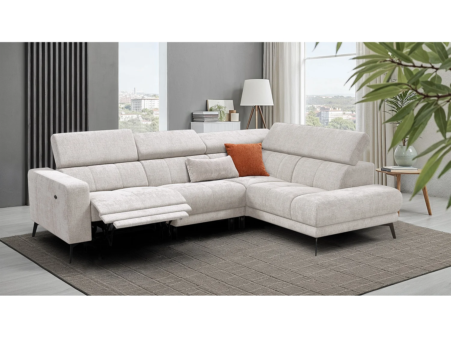 Ecksofa 5-Sitzer MORELLO, creme, 1 x Relax Zero Gravity