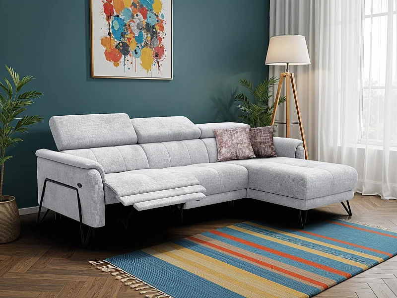 Canapé d'angle 4 places RODEN avec Relax, tissu gris clair