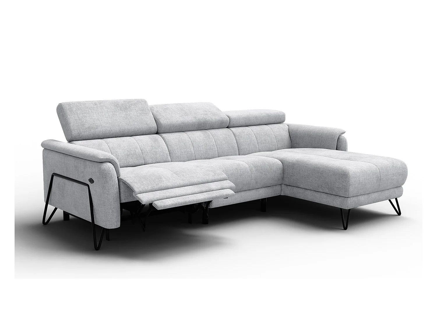 Canapé d'angle 4 places RODEN avec Relax, tissu gris clair