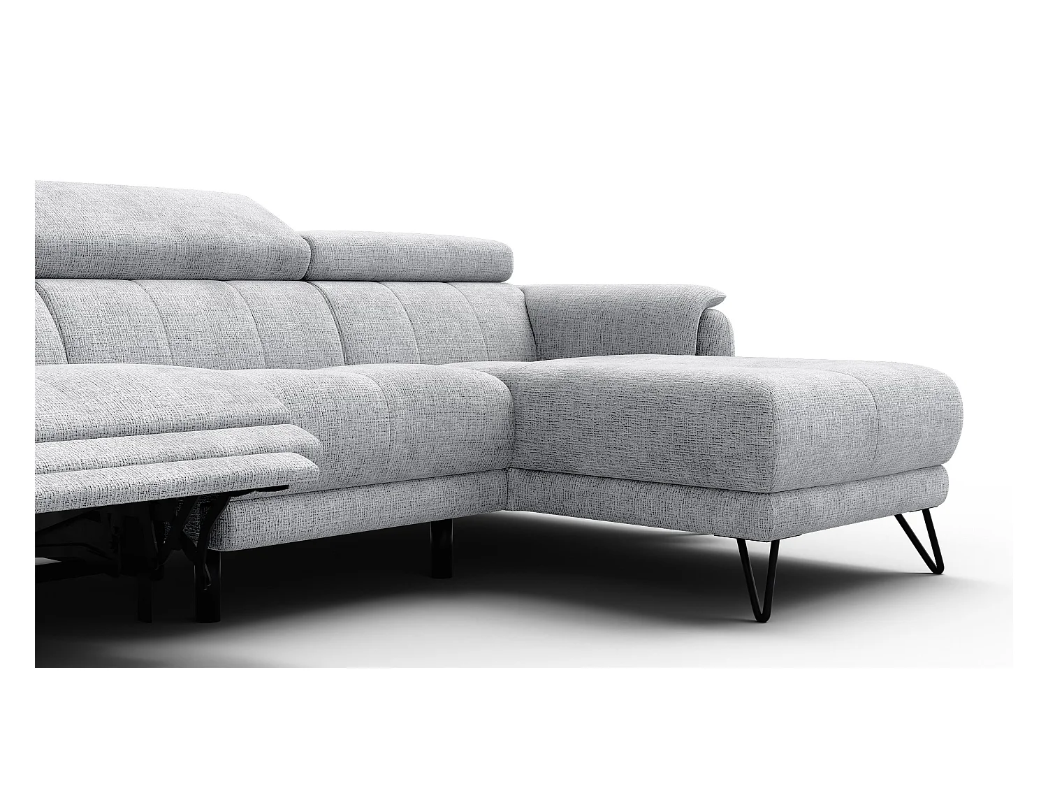 Canapé d'angle 4 places RODEN avec Relax, tissu gris clair