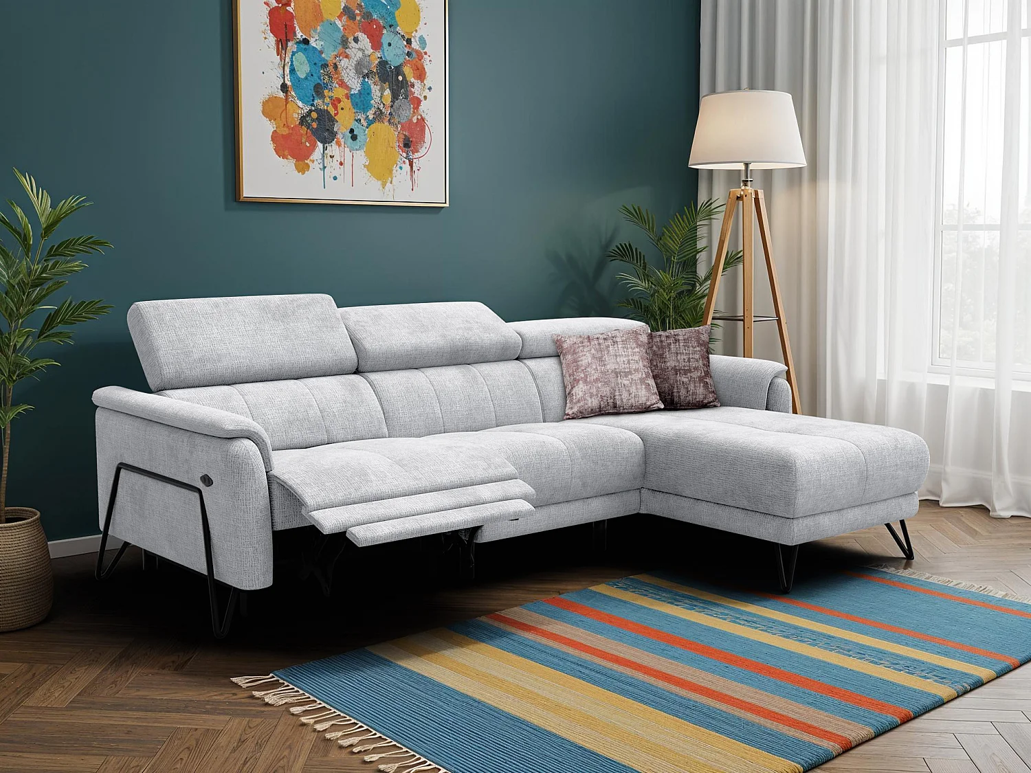 Ecksofa 4-Sitzer mit Relax RODEN, hellgrau