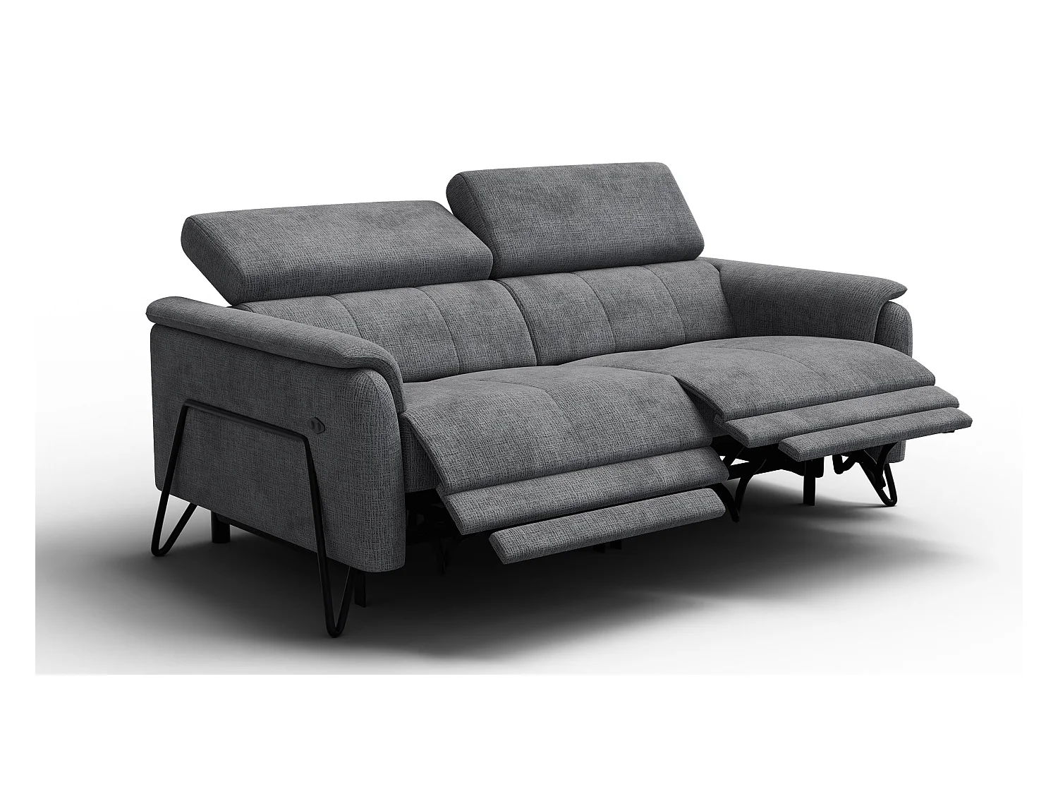 Canapé RODEN 3 places avec 2 Relax, tissu gris foncé