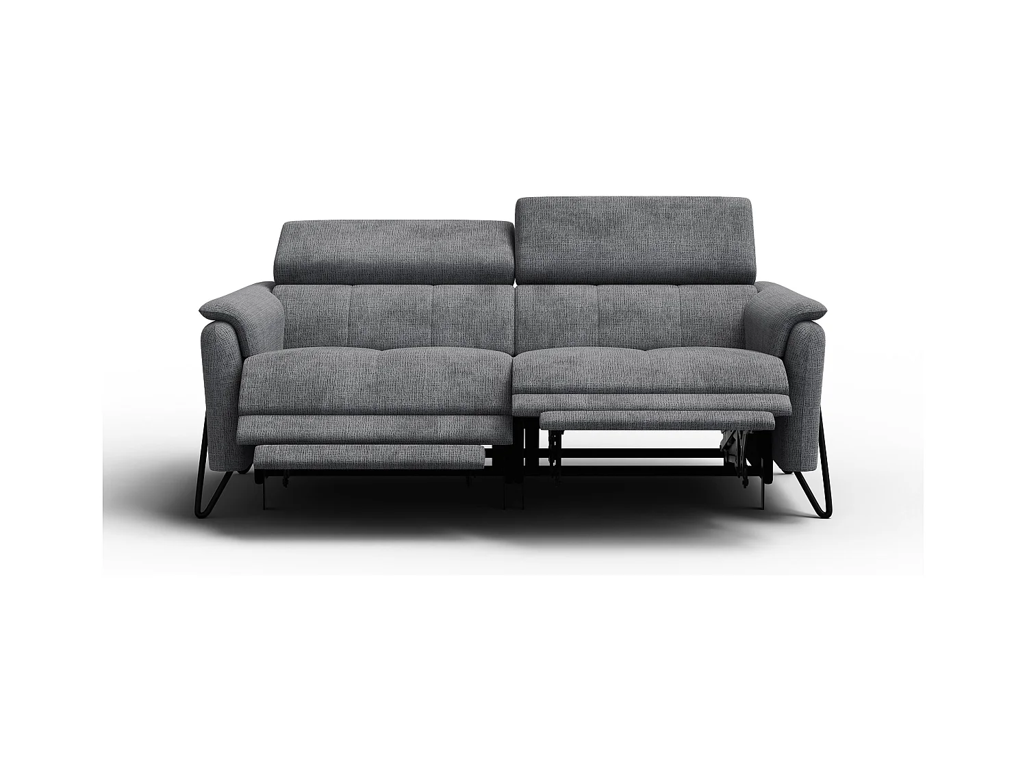 Canapé RODEN 3 places avec 2 Relax, tissu gris foncé