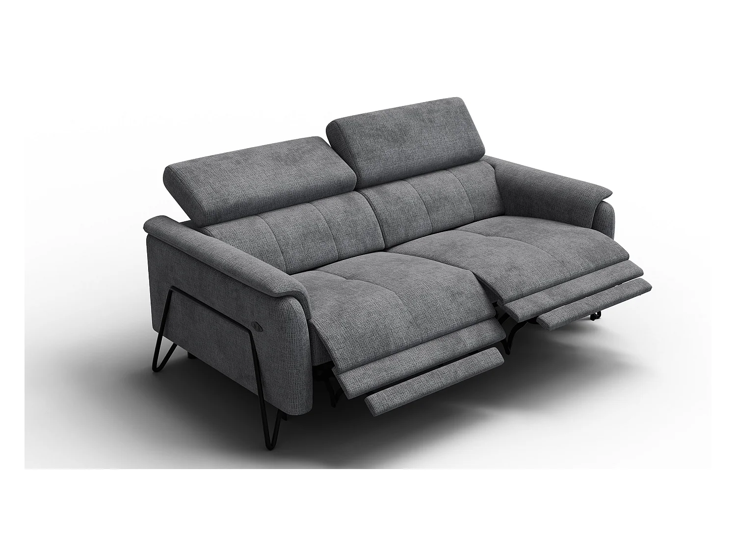 Canapé RODEN 3 places avec 2 Relax, tissu gris foncé