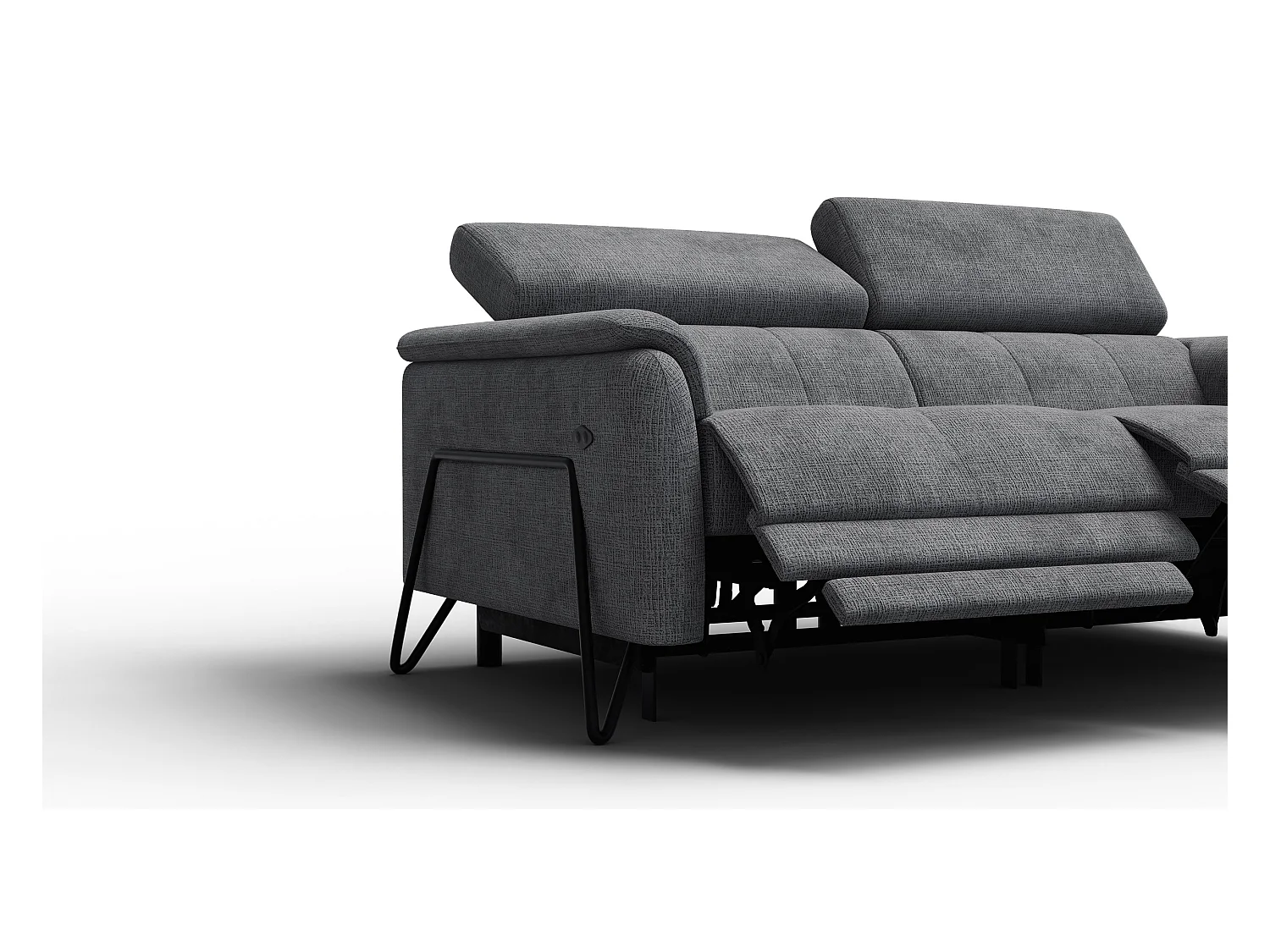 Canapé RODEN 3 places avec 2 Relax, tissu gris foncé