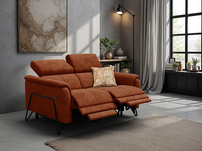 Canapé RODEN 2 places avec 2 Relax, tissu orange foncé