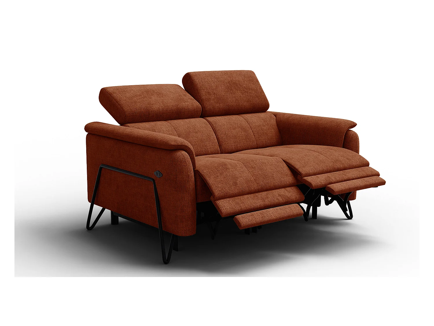 Canapé RODEN 2 places avec 2 Relax, tissu orange foncé