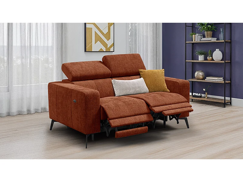 Canapé 2 places MORELLO avec 2 x Relax Zero Gravity, tissu orange foncé