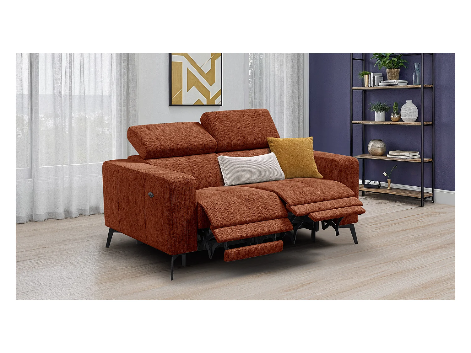 Canapé 2 places MORELLO avec 2 x Relax Zero Gravity, tissu orange foncé