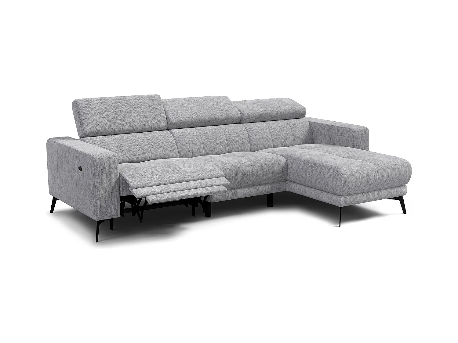 Canapé d'angle 4 places MORELLO avec 1 x Relax Zero Gravity, tissu gris clair