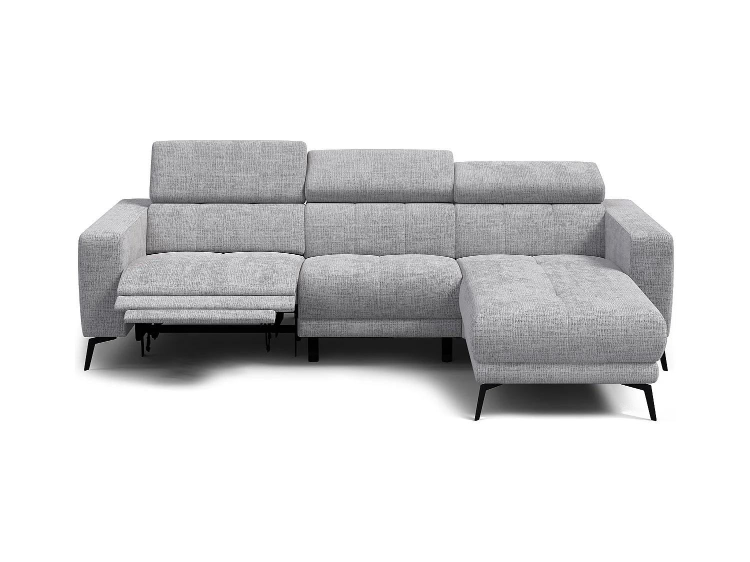 Canapé d'angle 4 places MORELLO avec 1 x Relax Zero Gravity, tissu gris clair