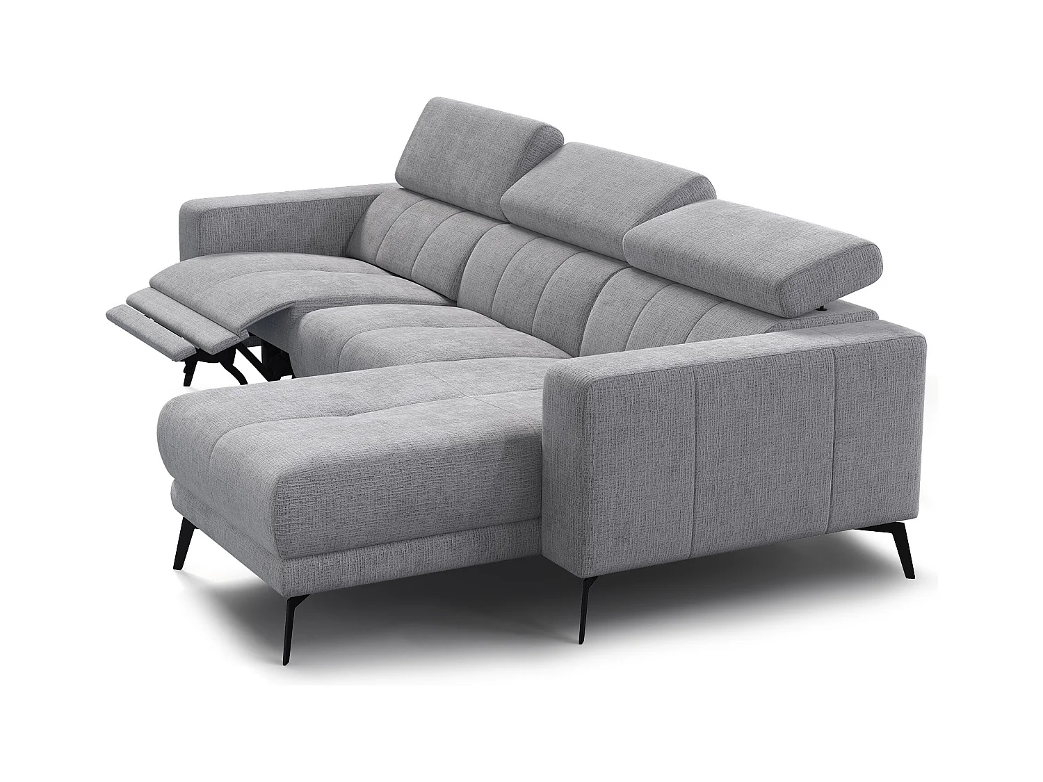 Canapé d'angle 4 places MORELLO avec 1 x Relax Zero Gravity, tissu gris clair