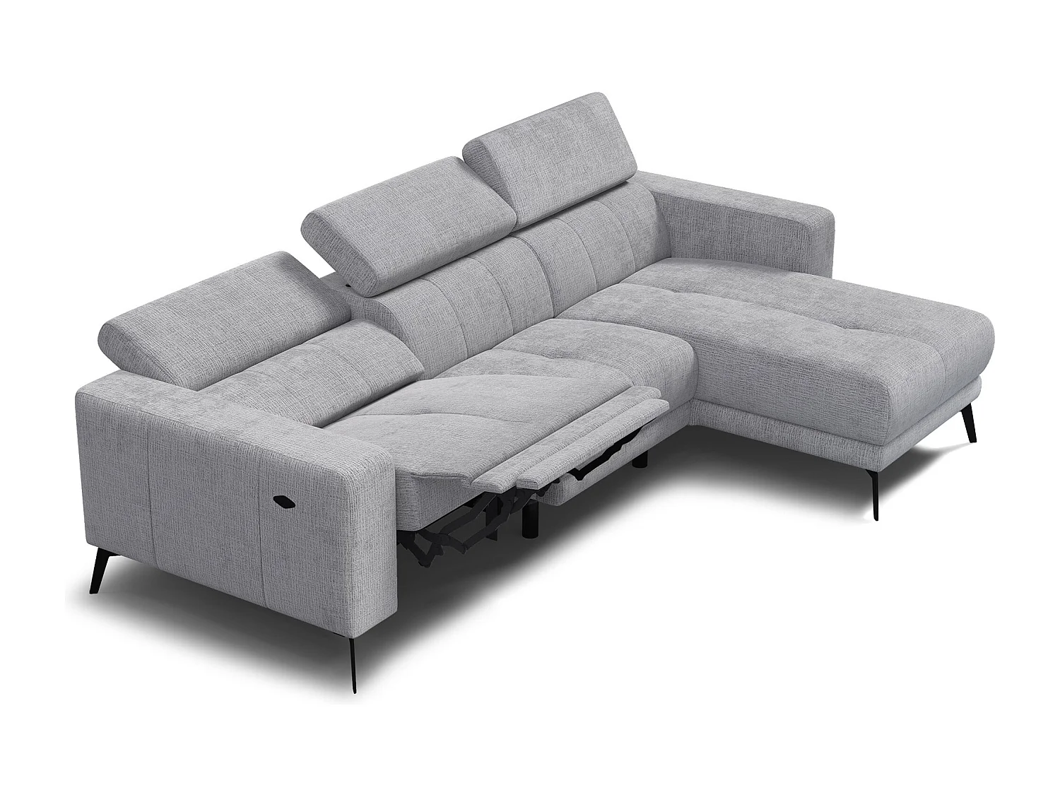 Canapé d'angle 4 places MORELLO avec 1 x Relax Zero Gravity, tissu gris clair