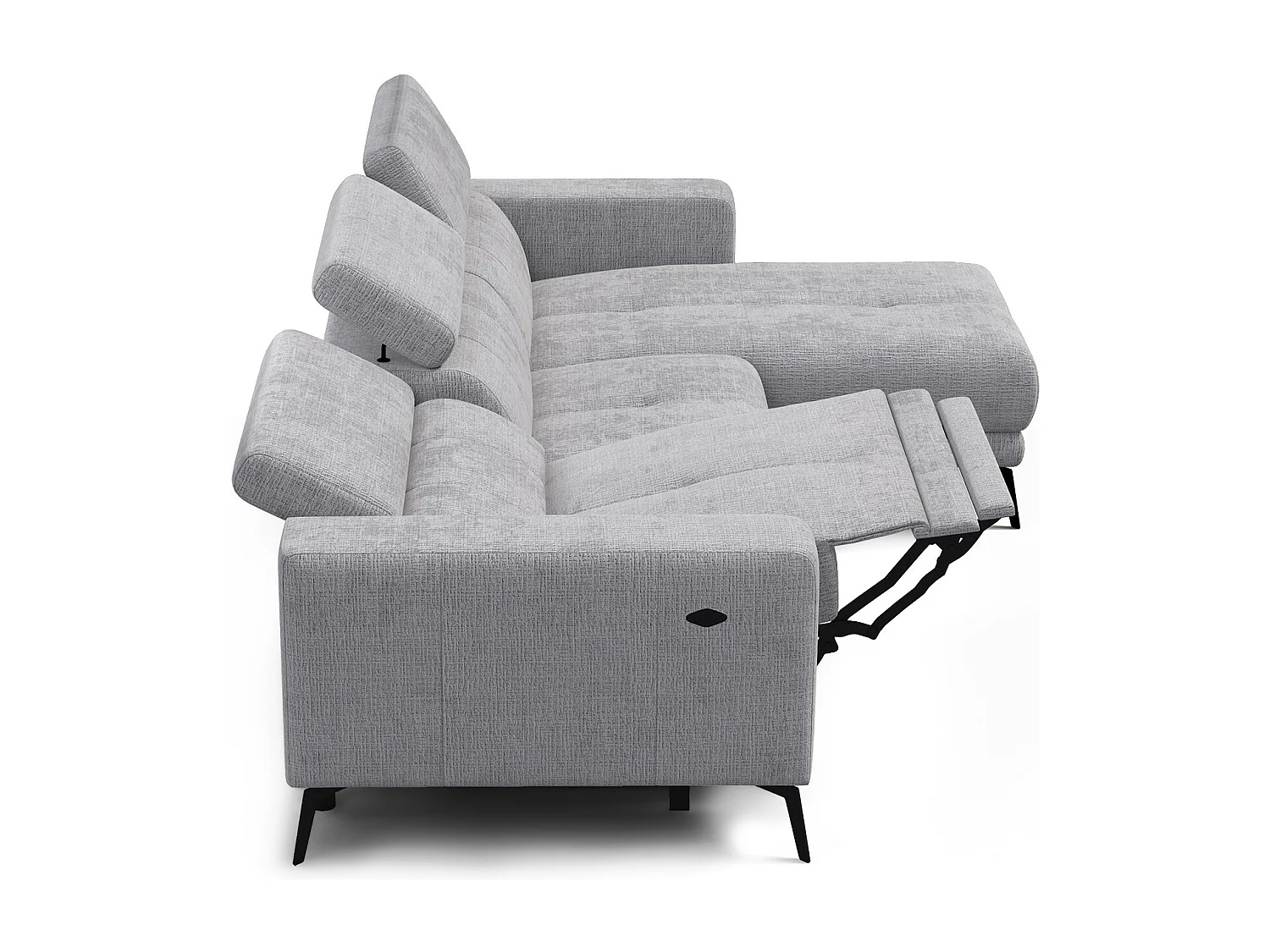 Canapé d'angle 4 places MORELLO avec 1 x Relax Zero Gravity, tissu gris clair