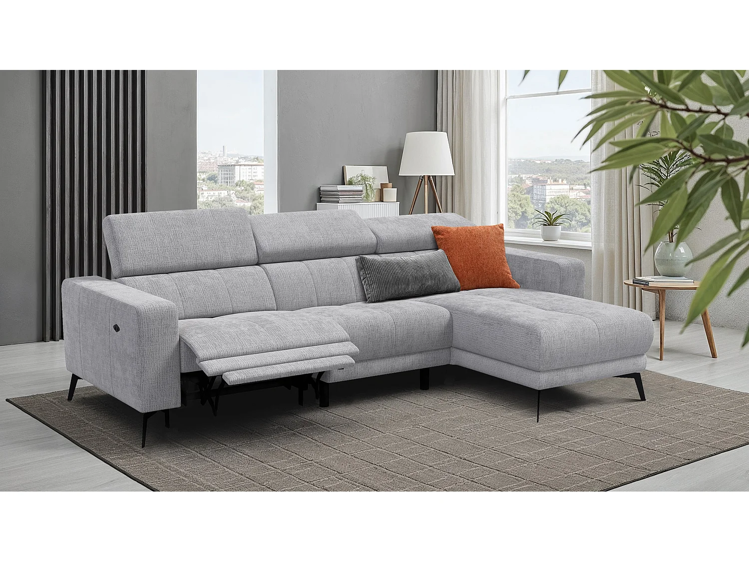 Ecksofa 4-Sitzer MORELLO, hellgrau, 1 x Relax Zero Gravity