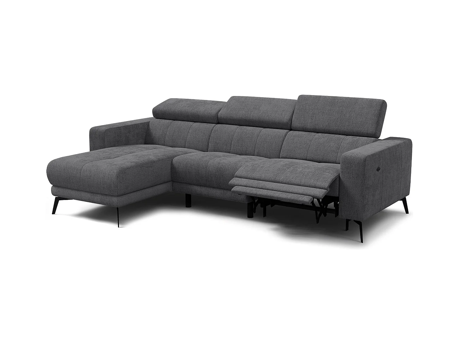 Canapé d'angle 4 places MORELLO avec 1 x Relax Zero Gravity, tissu gris foncé