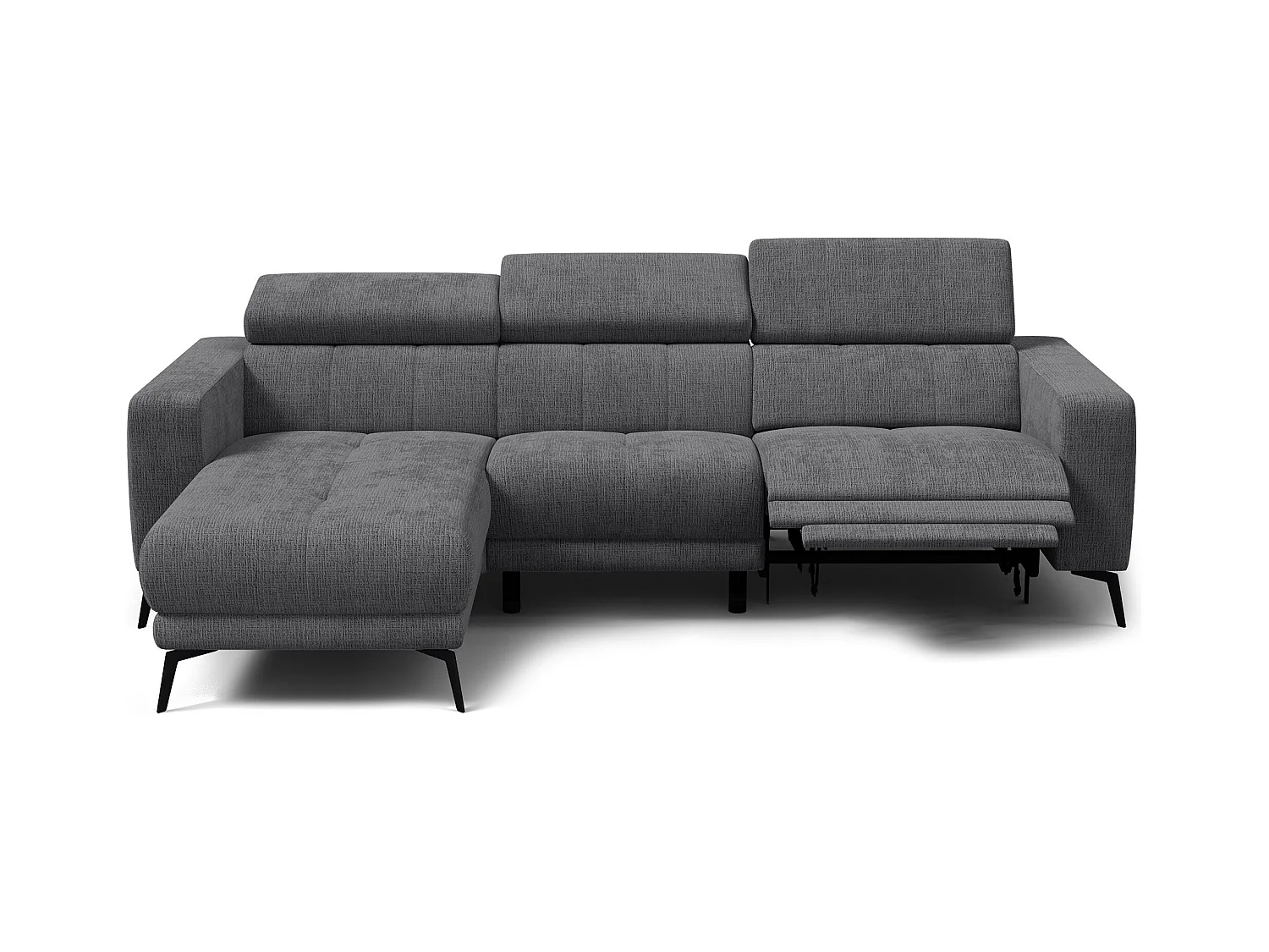 Canapé d'angle 4 places MORELLO avec 1 x Relax Zero Gravity, tissu gris foncé