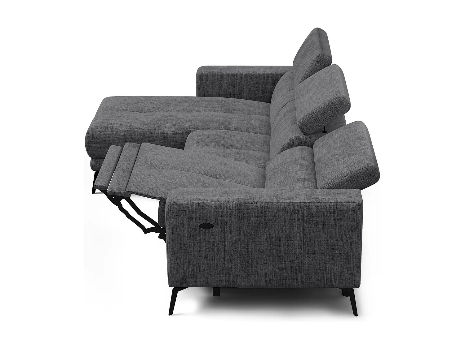 Canapé d'angle 4 places MORELLO avec 1 x Relax Zero Gravity, tissu gris foncé