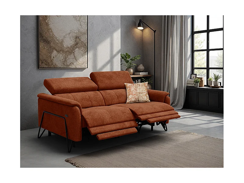 Canapé RODEN 3 places avec 2 Relax, tissu orange foncé