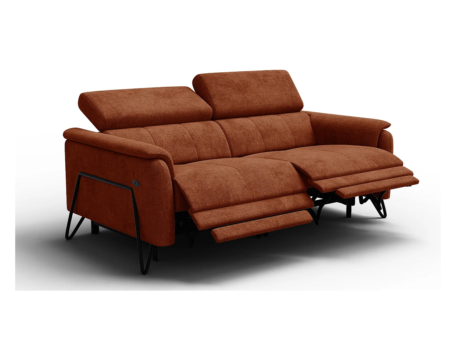 Canapé RODEN 3 places avec 2 Relax, tissu orange foncé