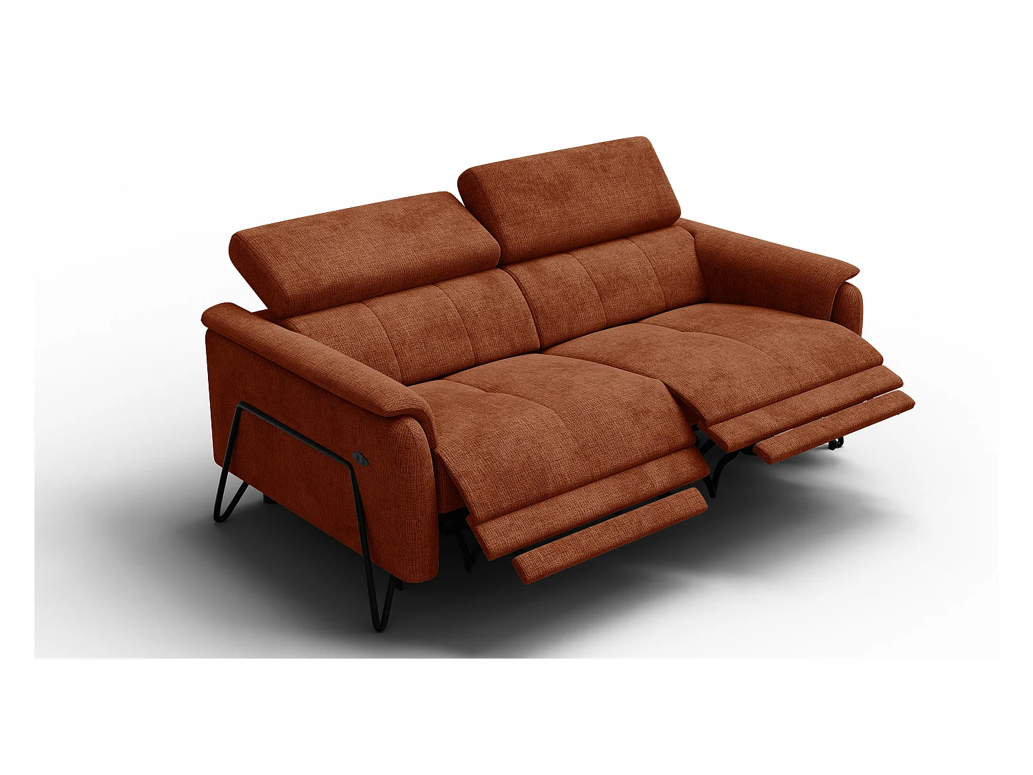 Canapé RODEN 3 places avec 2 Relax, tissu orange foncé