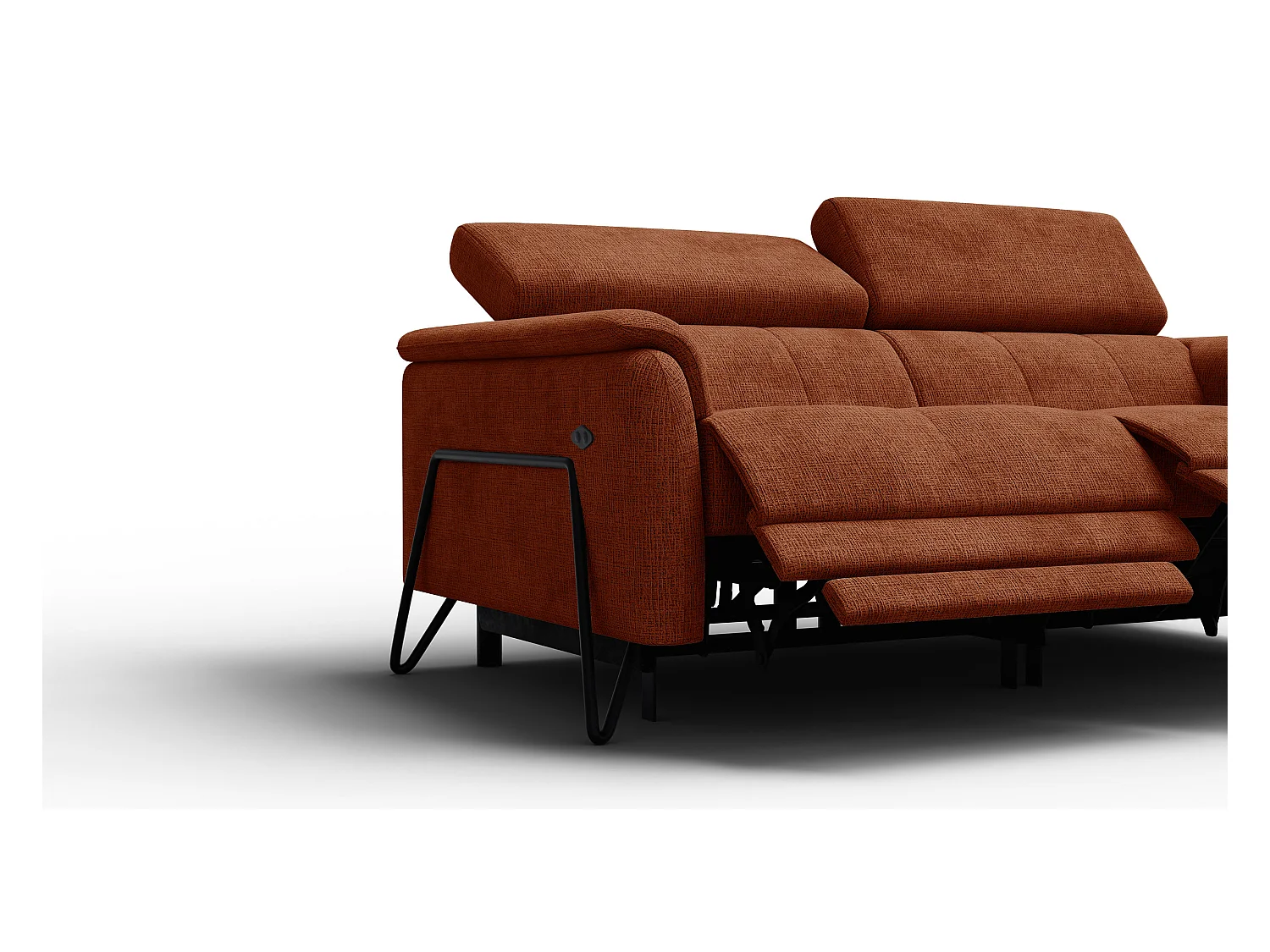 Canapé RODEN 3 places avec 2 Relax, tissu orange foncé