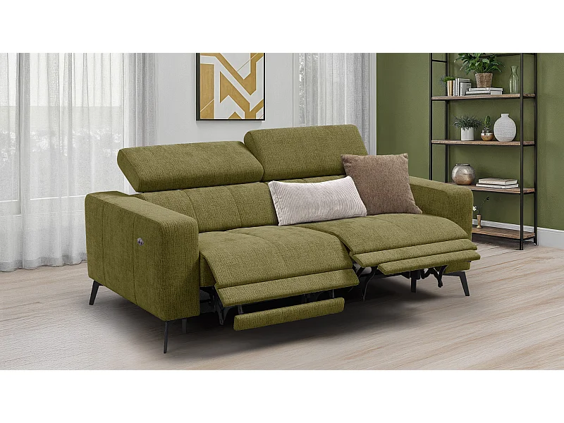 Canapé 3 places MORELLO avec 2 x Relax Zero Gravity, tissu olive