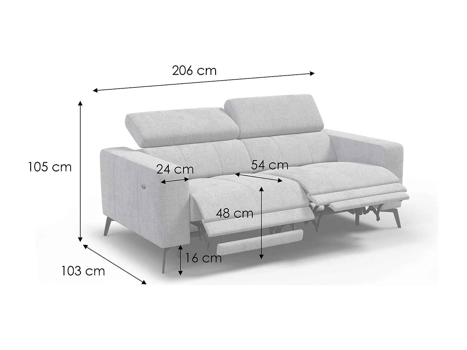 Relaxsofa 3-Sitzer MORELLO, olive, 2 x Relax Zero Gravity