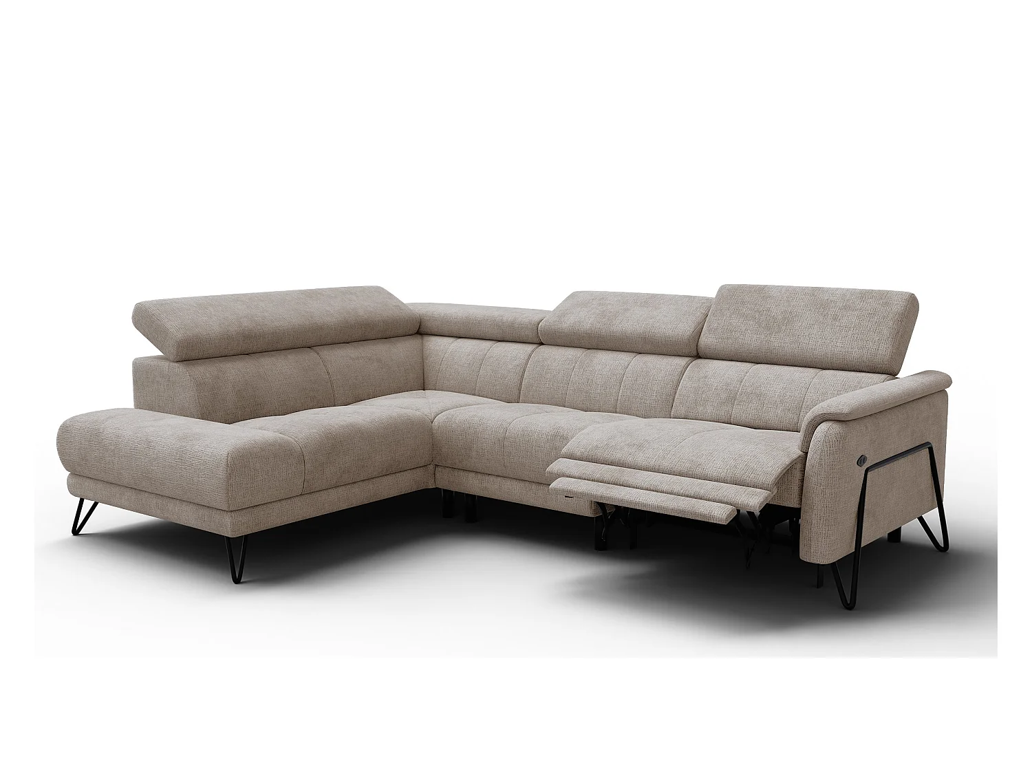 Canapé d'angle 5 places RODEN avec Relax, tissu beige