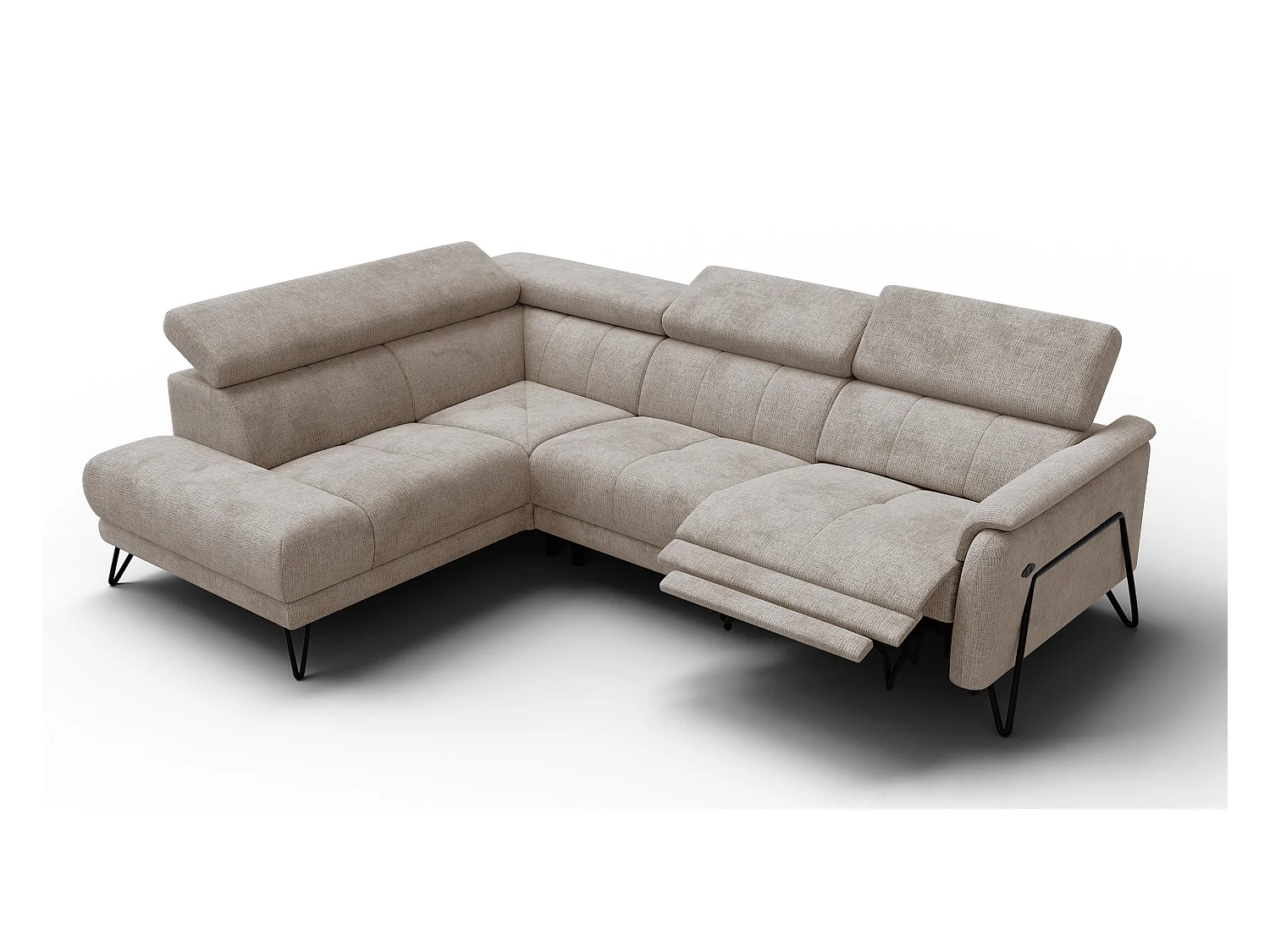 Canapé d'angle 5 places RODEN avec Relax, tissu beige