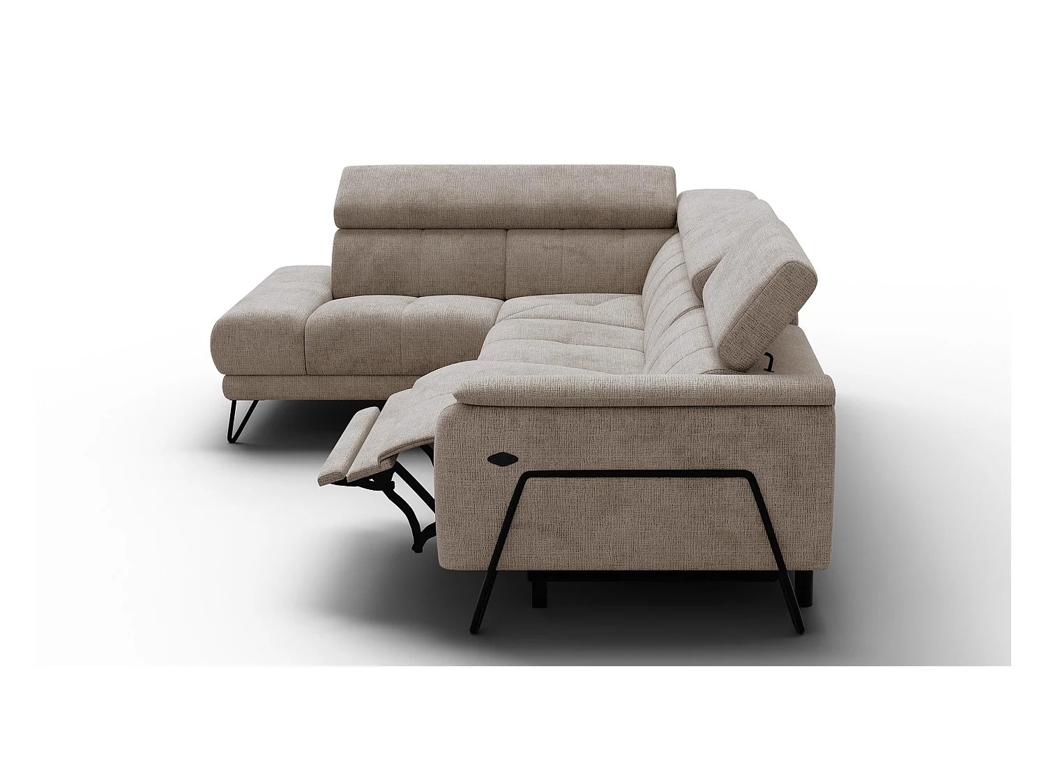 Canapé d'angle 5 places RODEN avec Relax, tissu beige