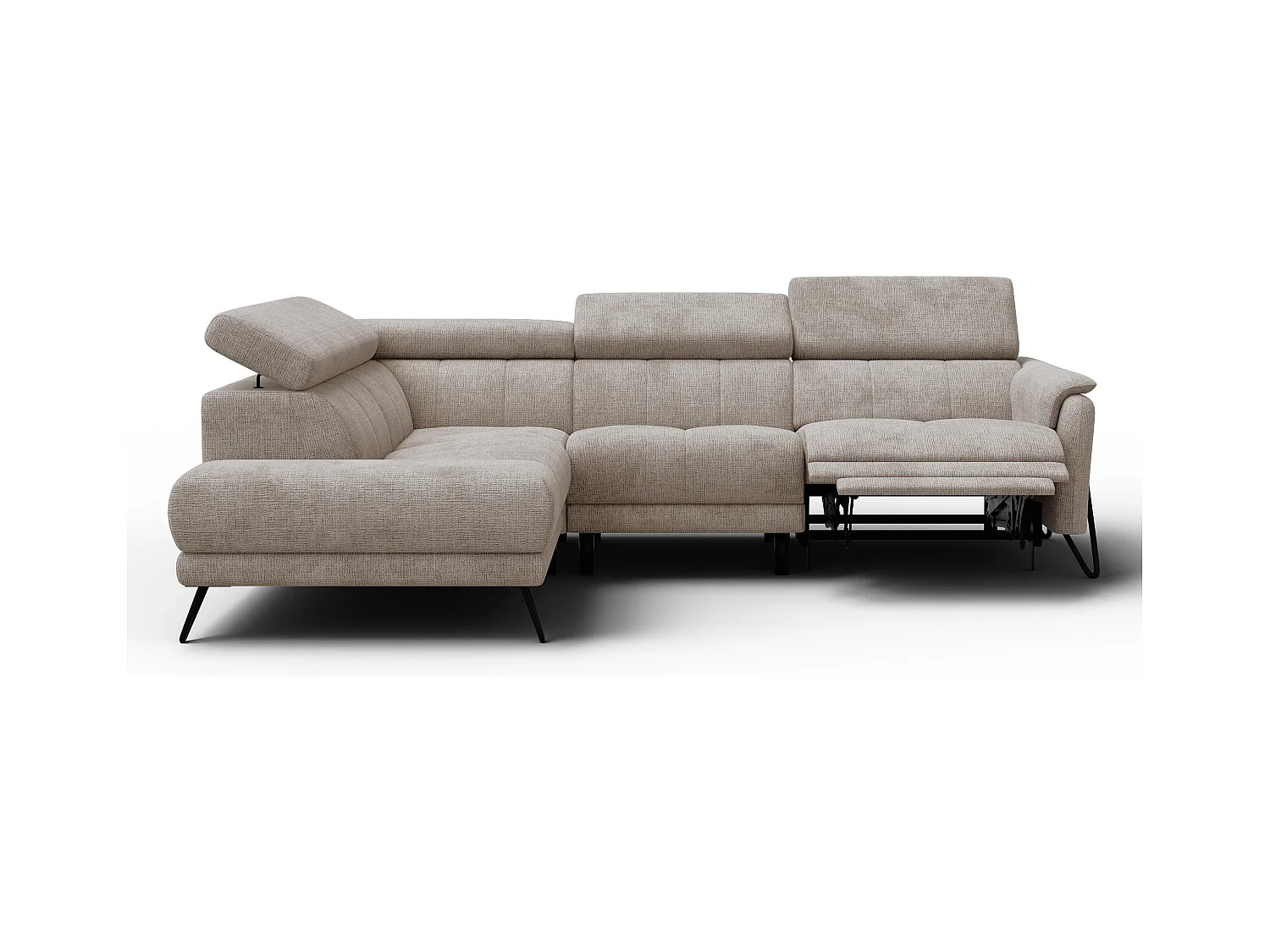 Canapé d'angle 5 places RODEN avec Relax, tissu beige