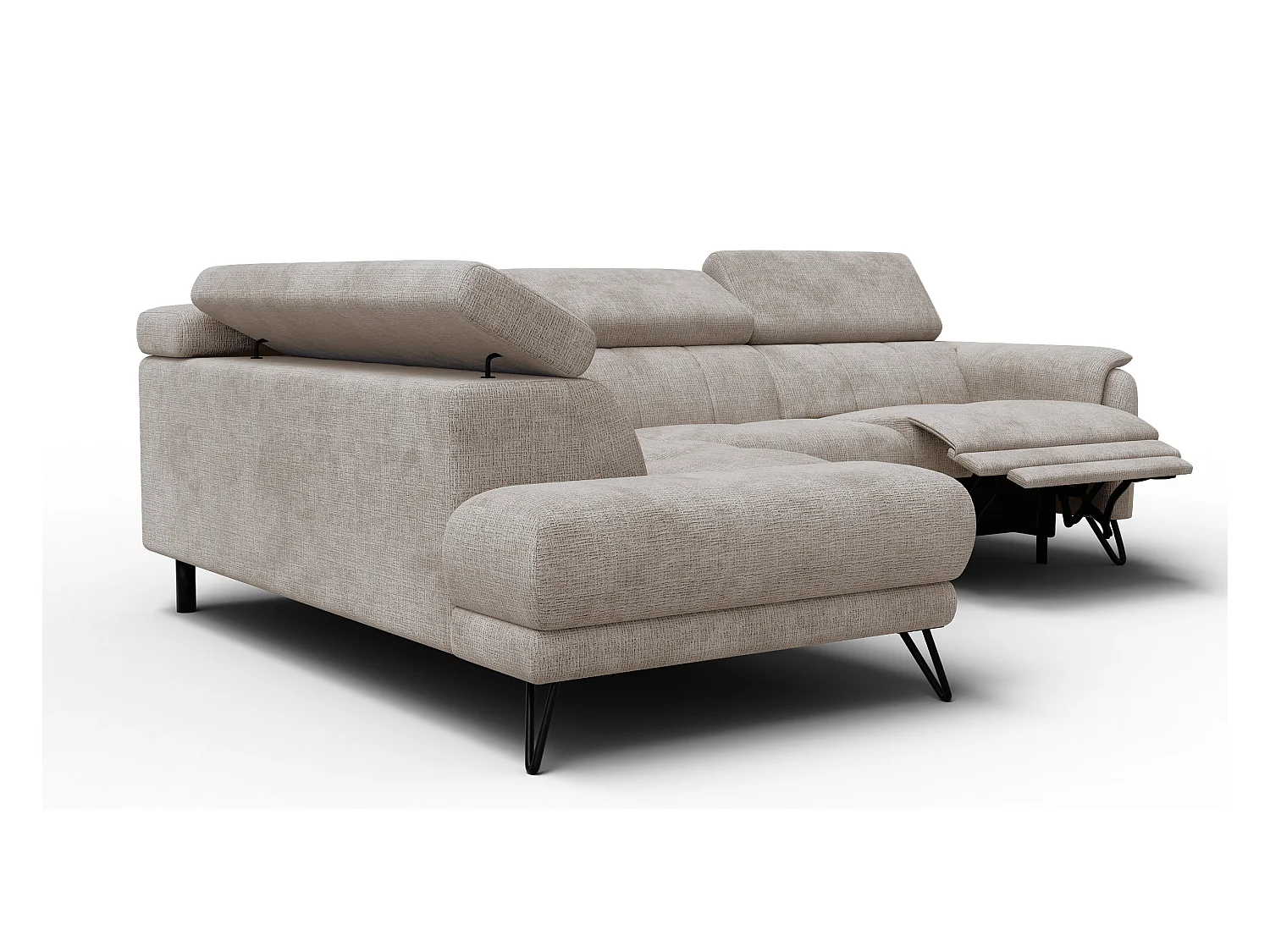 Canapé d'angle 5 places RODEN avec Relax, tissu beige