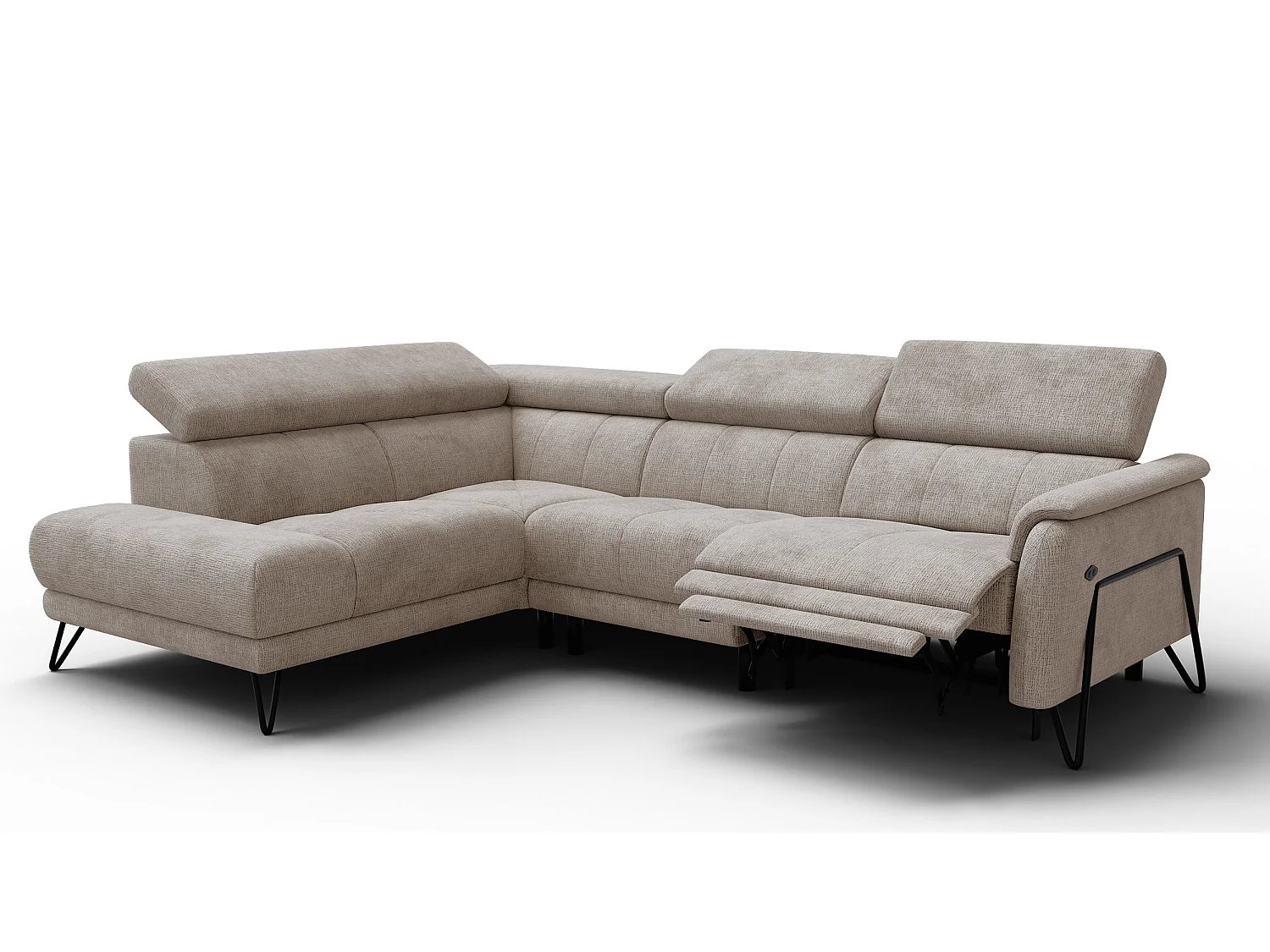 Canapé d'angle 5 places RODEN avec Relax, tissu beige