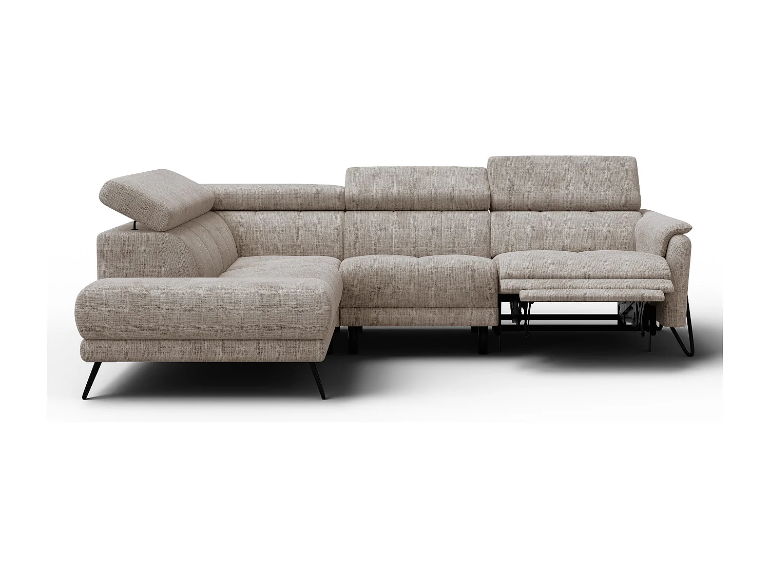 Canapé d'angle 5 places RODEN avec Relax, tissu beige