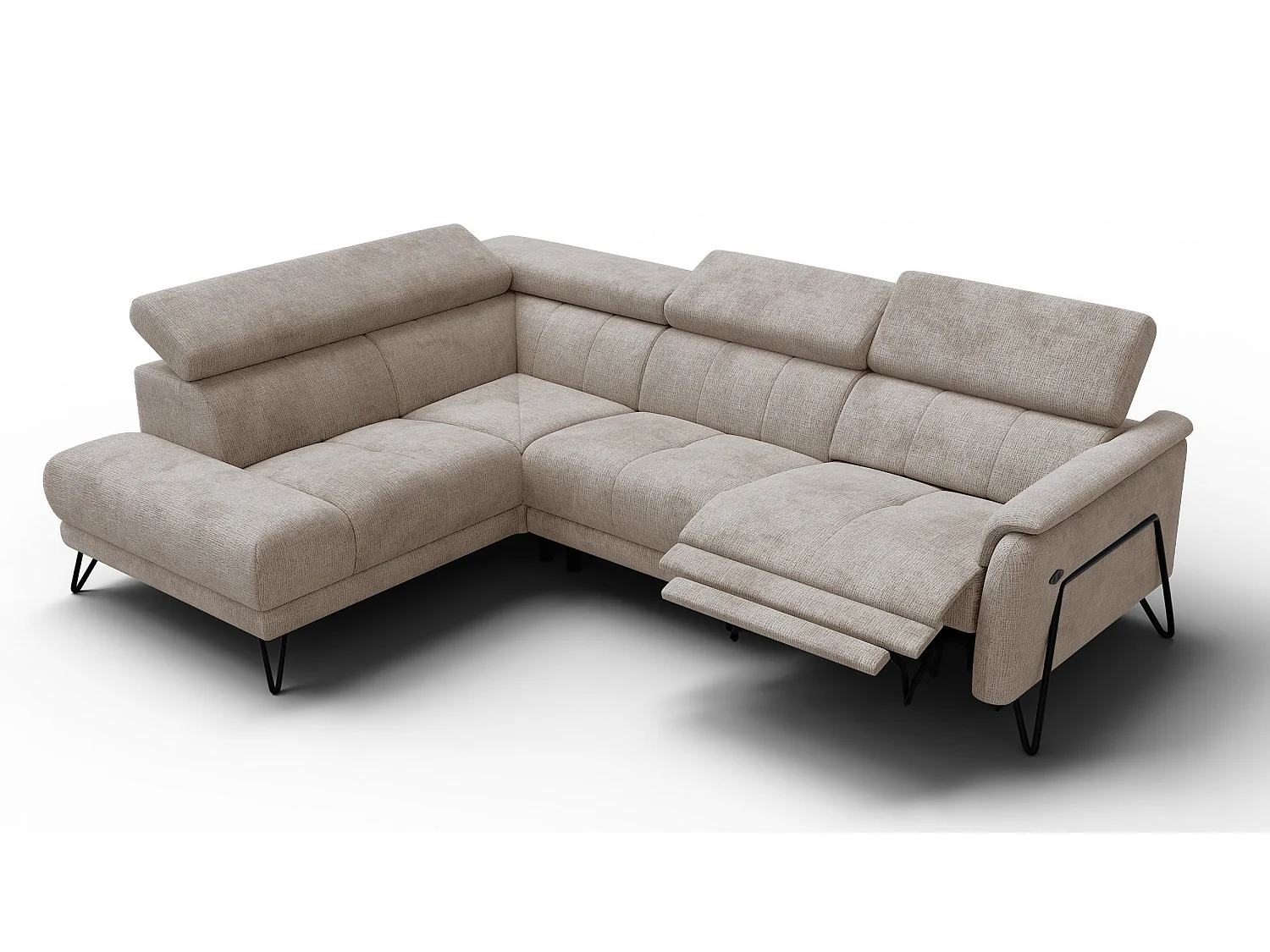 Canapé d'angle 5 places RODEN avec Relax, tissu beige