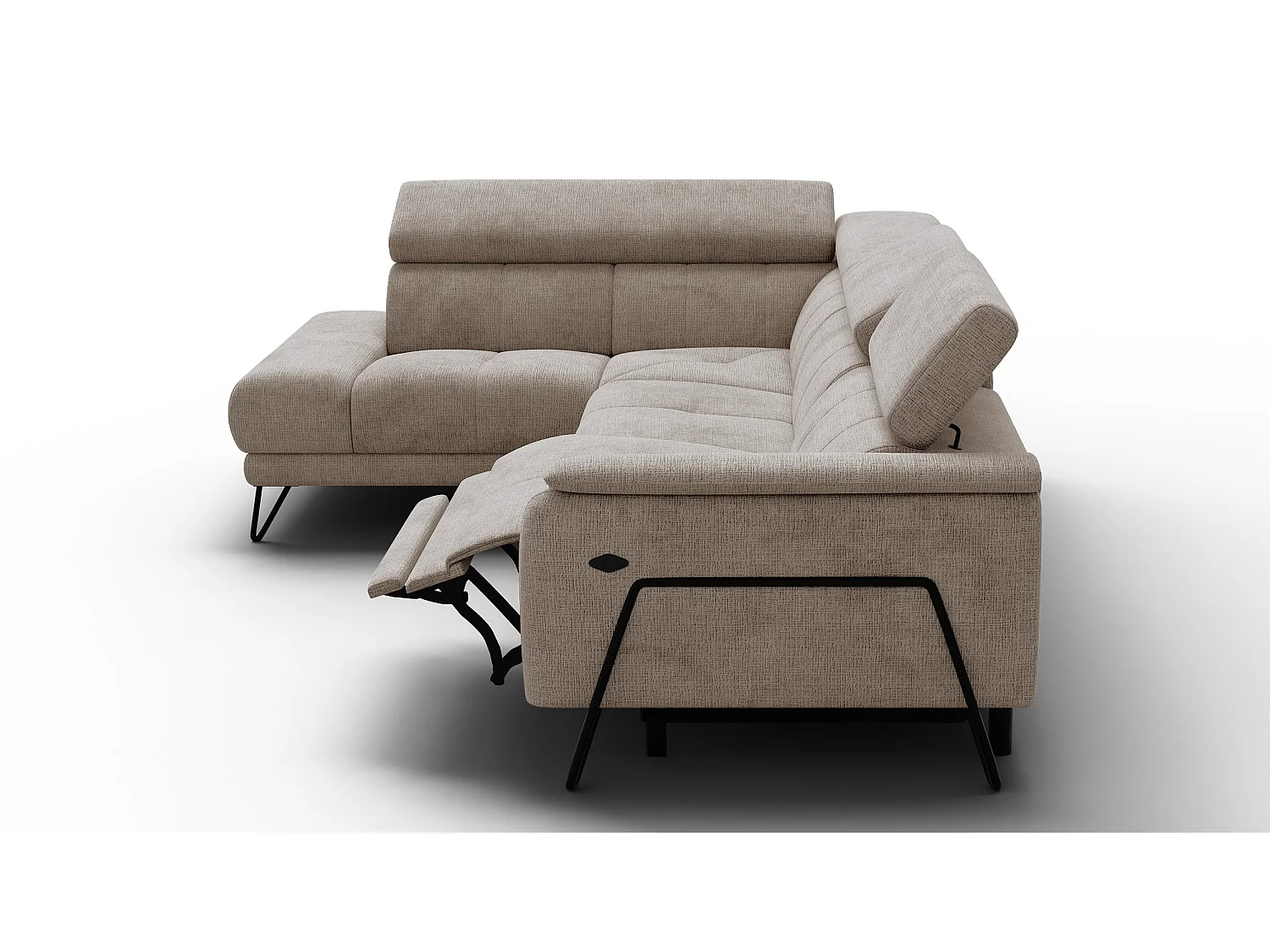 Canapé d'angle 5 places RODEN avec Relax, tissu beige