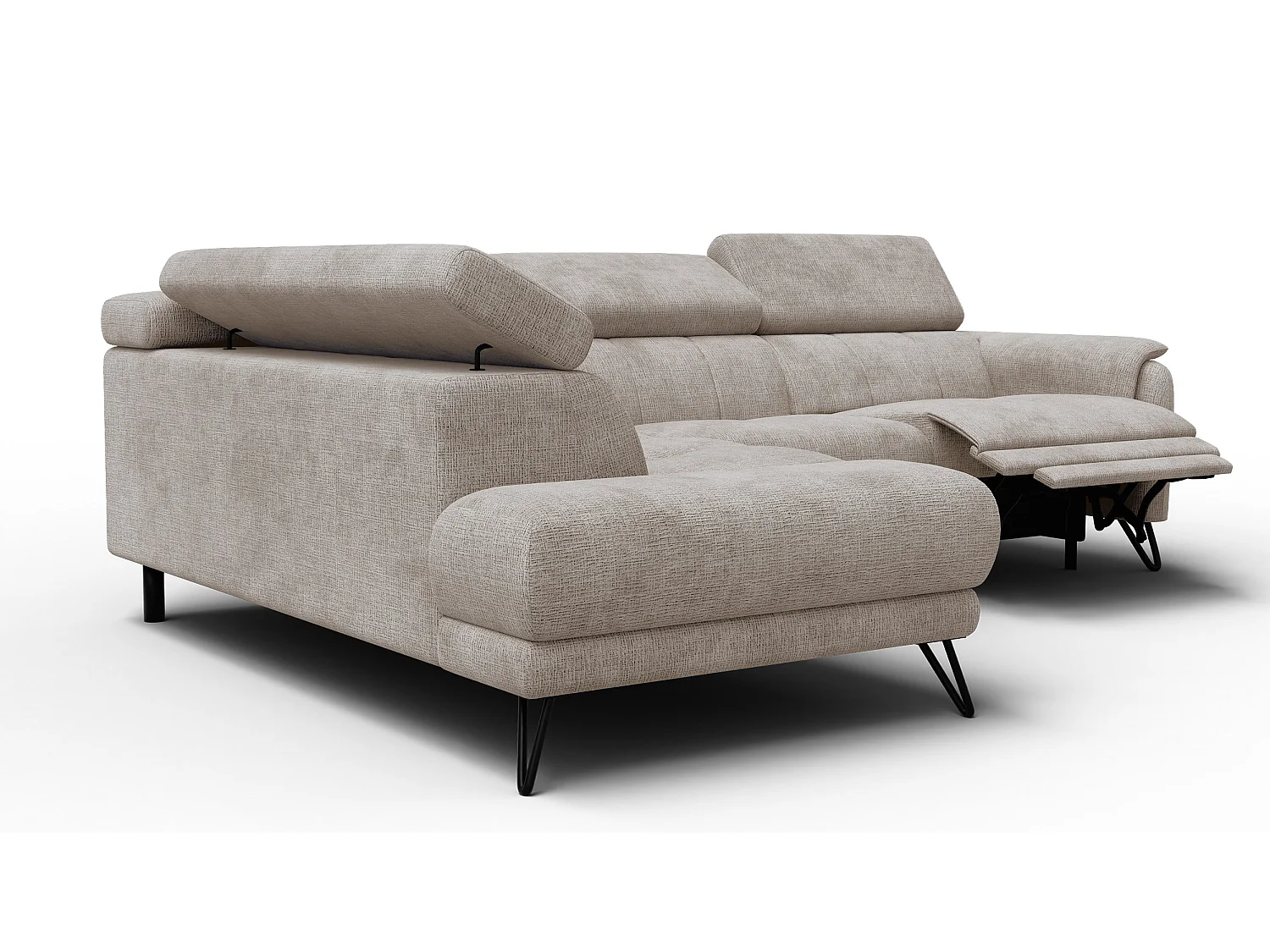 Canapé d'angle 5 places RODEN avec Relax, tissu beige