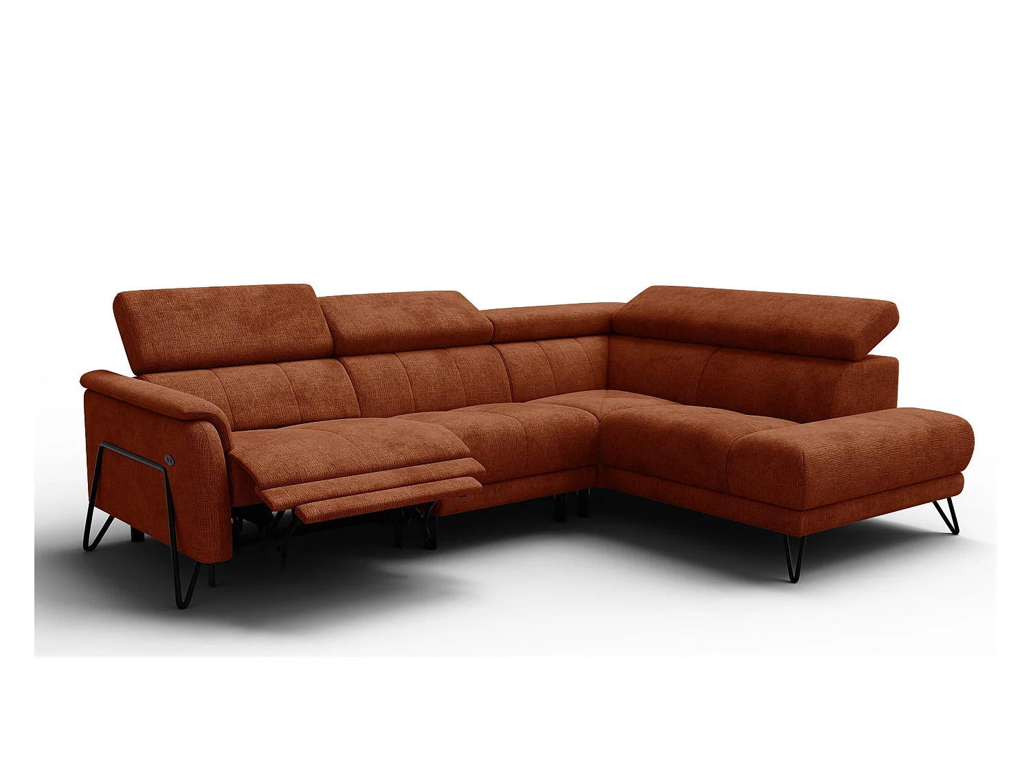 Canapé d'angle 5 places RODEN avec Relax, tissu orange foncé