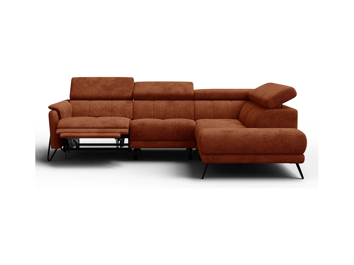 Canapé d'angle 5 places RODEN avec Relax, tissu orange foncé