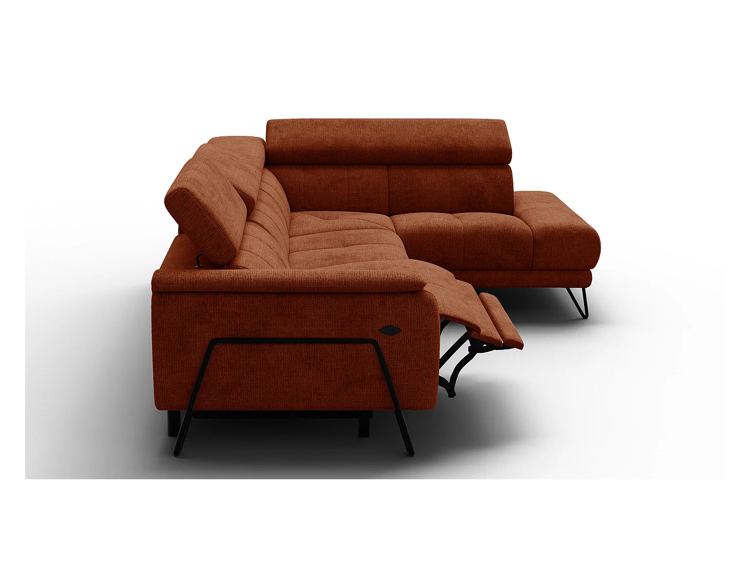 Canapé d'angle 5 places RODEN avec Relax, tissu orange foncé