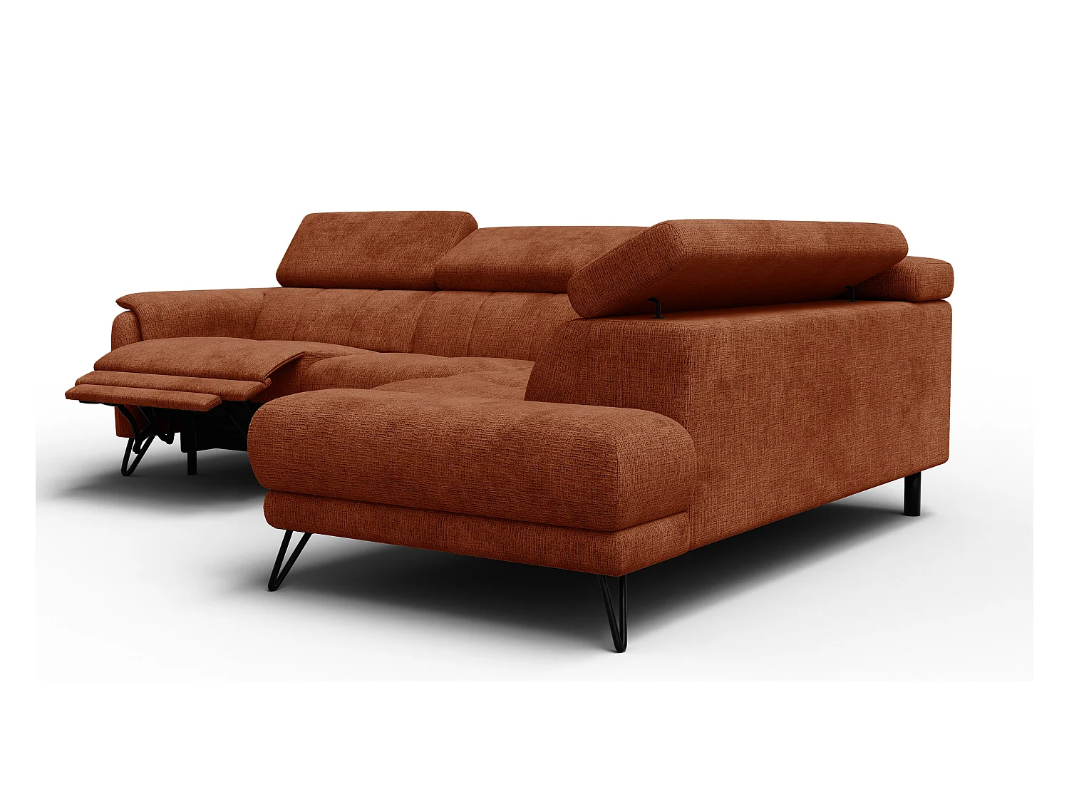 Canapé d'angle 5 places RODEN avec Relax, tissu orange foncé